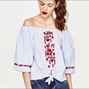 Zara Floral embroidered off-shoulder top